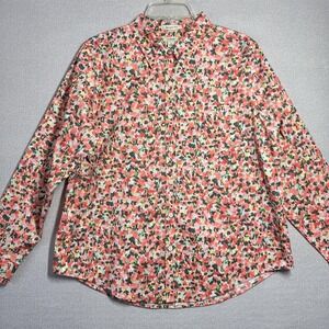 L.L. Bean Shirt Womens Petite Large Pink Floral Wrinkle Free Long Sleeve Top